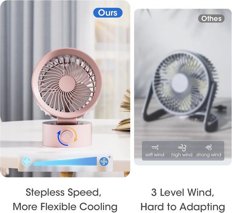KinYiLO Desk Fan USB, Small Desk Fans Quiet, Stepless Speed Flexible Adjust, Mini Size for Home Office Dorm Desktop, Portable Travel Personal Cooling, Plug In USB Powered, Pink - Image 4